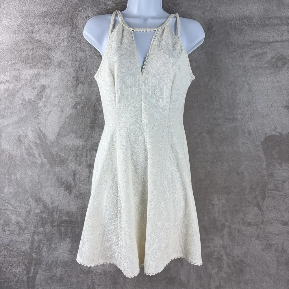 Free People Lace Sleeveless Dress Womens Size 4 Ivory‎ Bohemian Casual